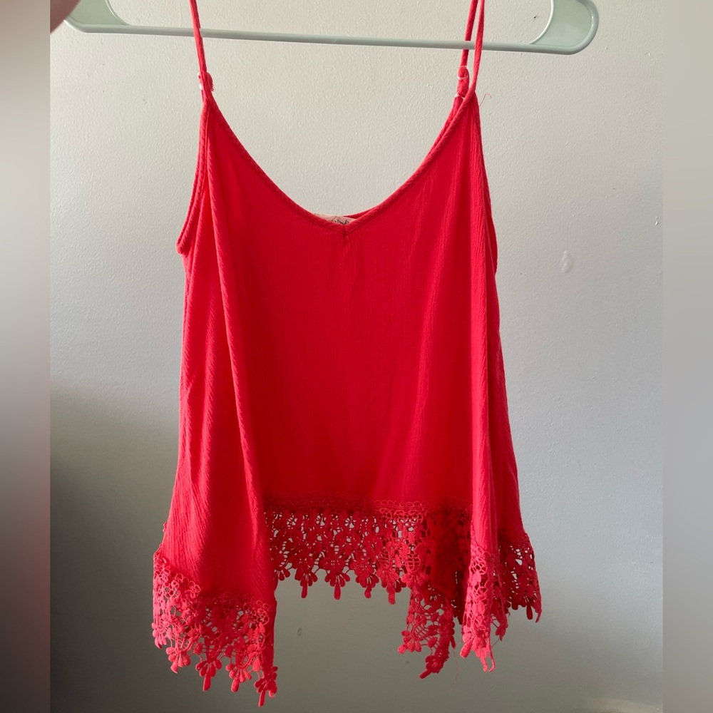 Rewind Pink/Red Flowy Tank Top with Lace Bottom, XS